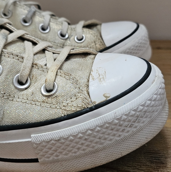 Converse Women's Gold Shimmer Canvas Sneakers, Shoes - Picture 3 of 10